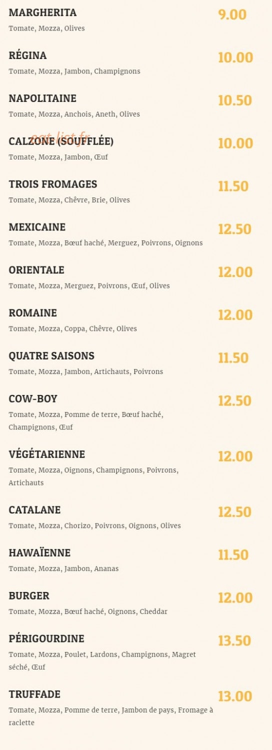 Jim Pizza — carte page 2