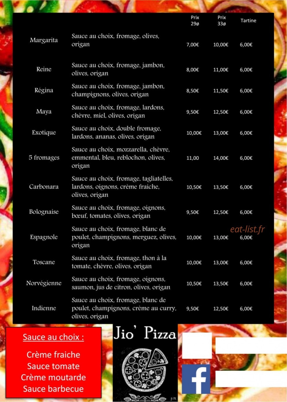 Jio' Pizza — carte page 1