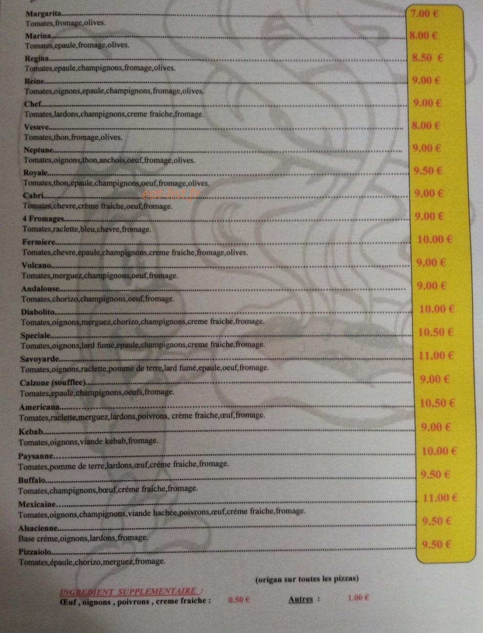 JJ pizza — carte page 1