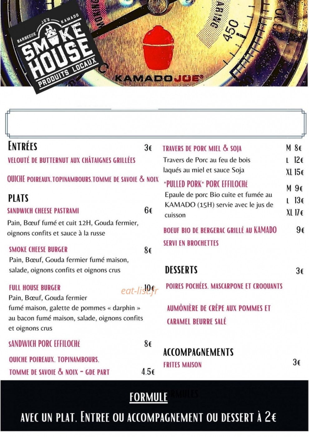 Jo Smoke House — carte page 1