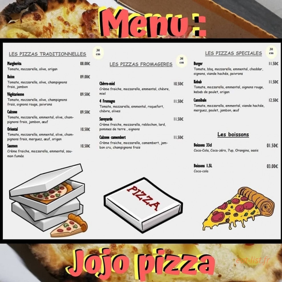JoJo pizza — carte page 1