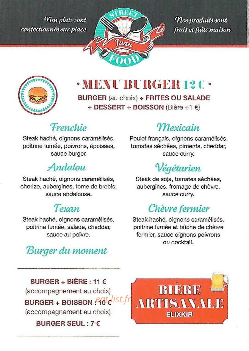 Juan Street Food — carte page 1