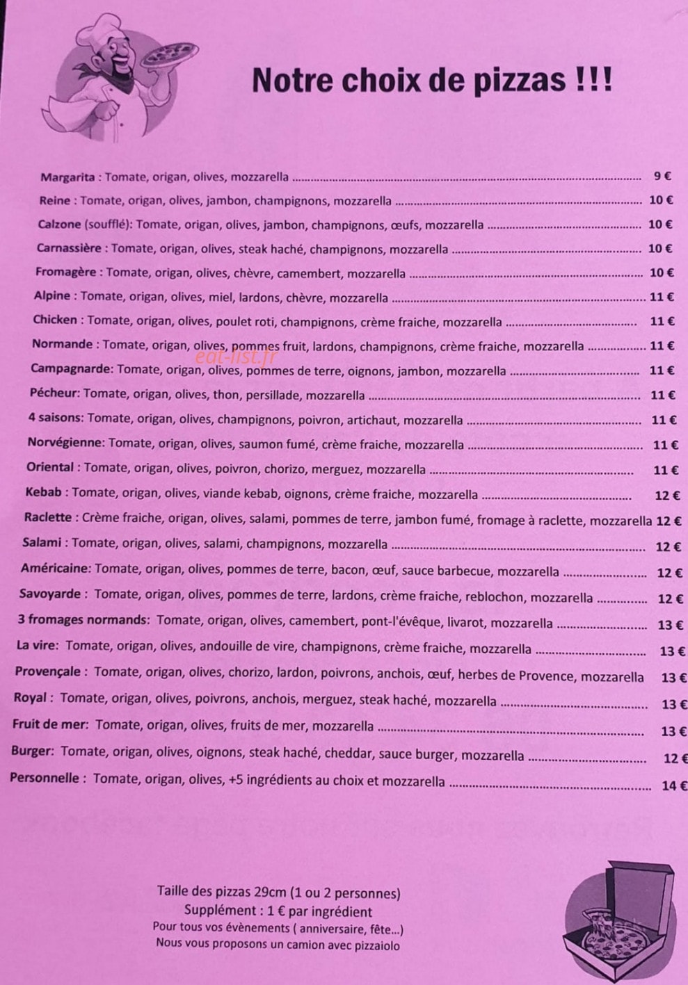 Juju Pizza 2 — carte page 1
