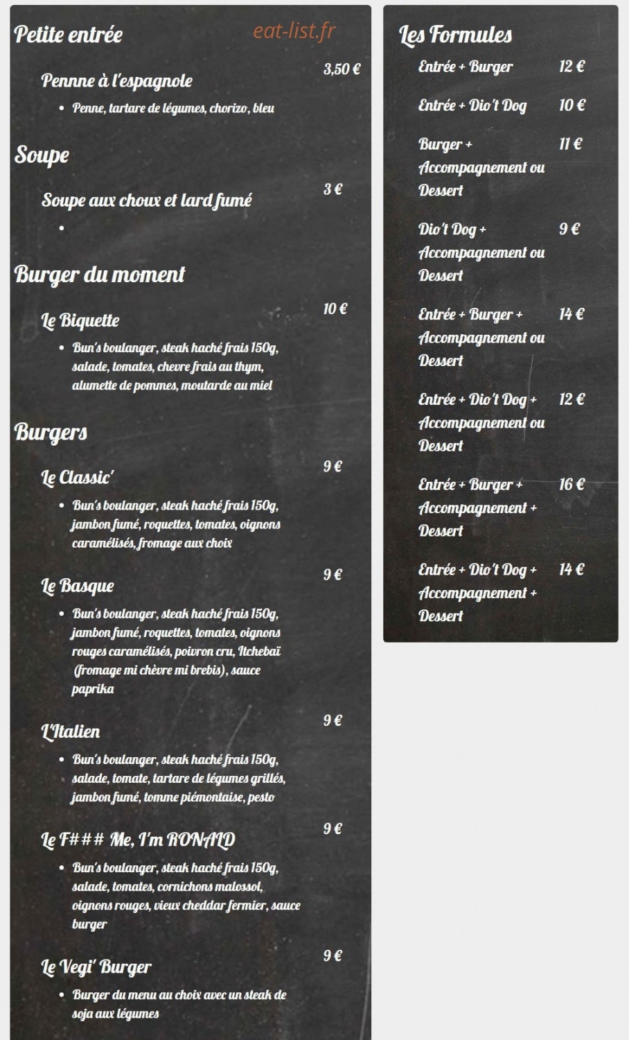 Just Diots Eat — carte page 1