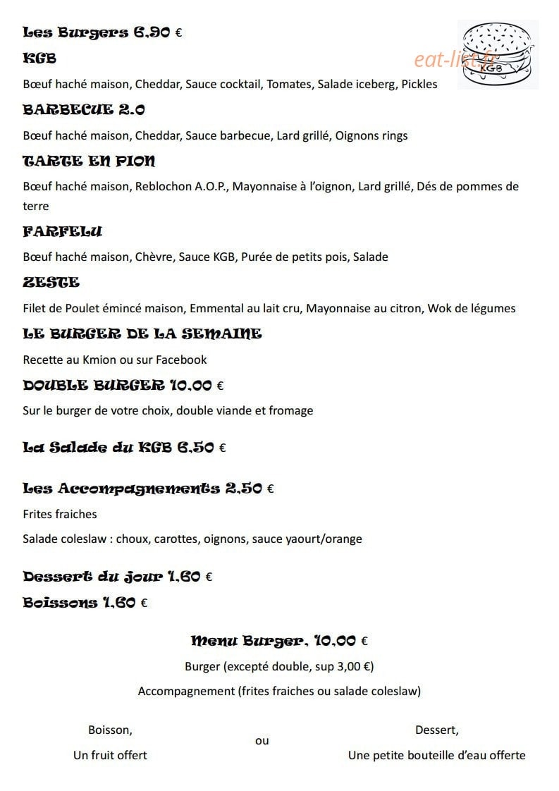 K'mion Gourmet Burger — carte page 1
