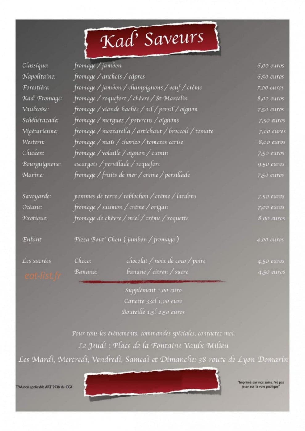 Kad' Saveurs — carte page 1