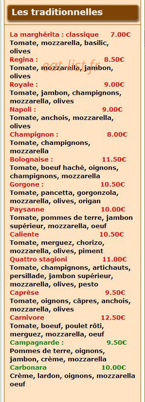 Kallisté Pizza — carte page 2