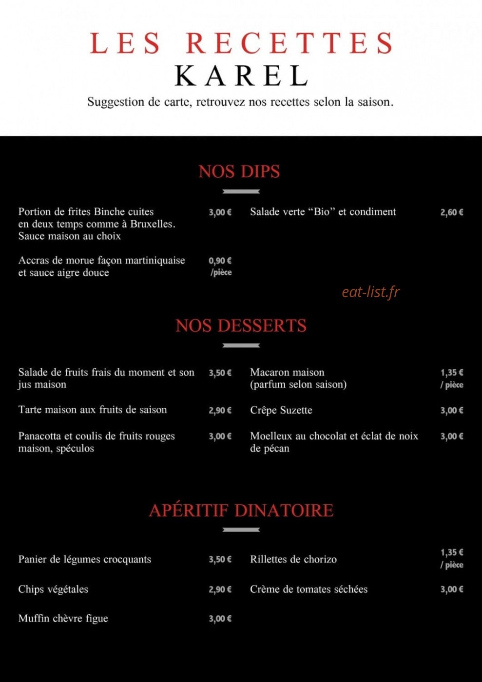 Karel food club — carte page 2