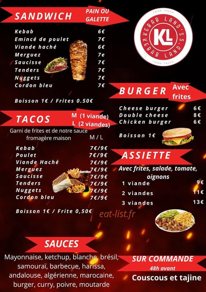 Kebab Land's — carte page 1