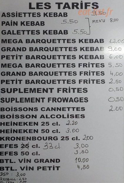 Kenan Kebab — carte page 1