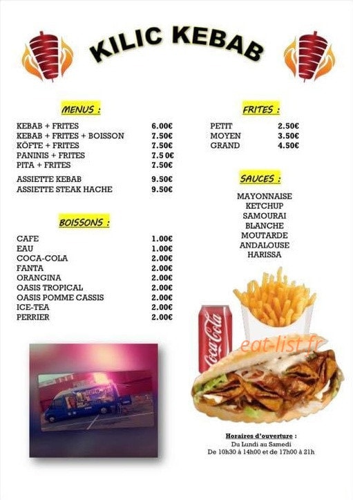 Kilic Kebab — carte page 1