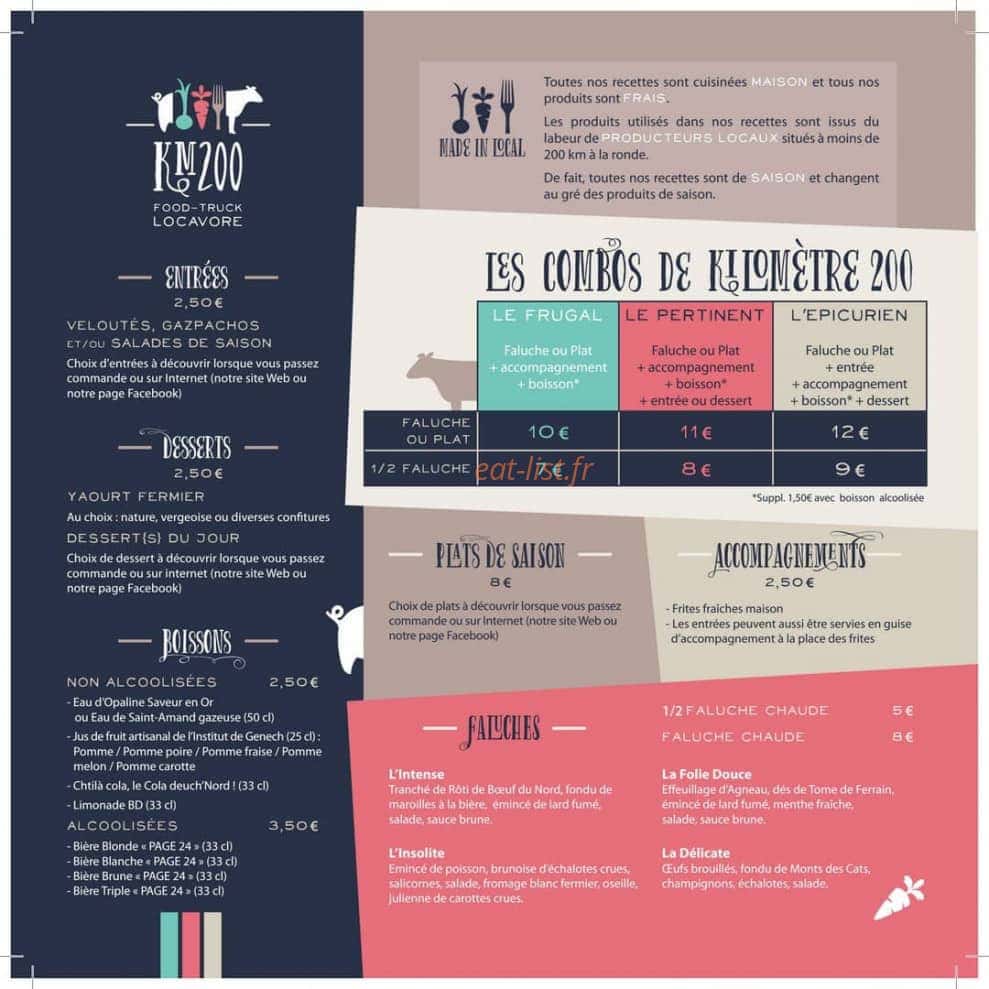 Carte et menu de Kilomètre 200 food-truck Locavore à Villeneuve d'Ascq — Les entrées, desserts,...
