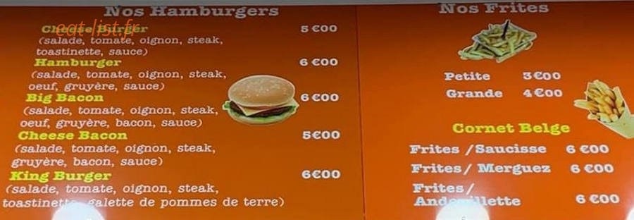 King burger — carte page 1