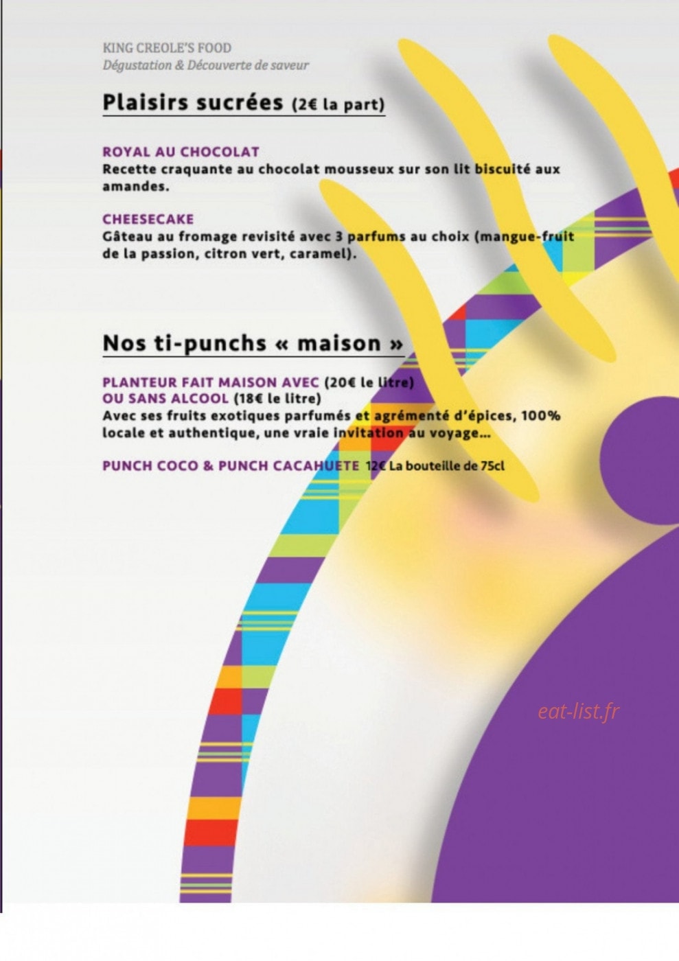 King Creole's Food — carte page 7