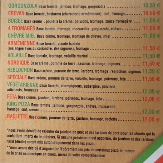 King Pizza — carte page 3