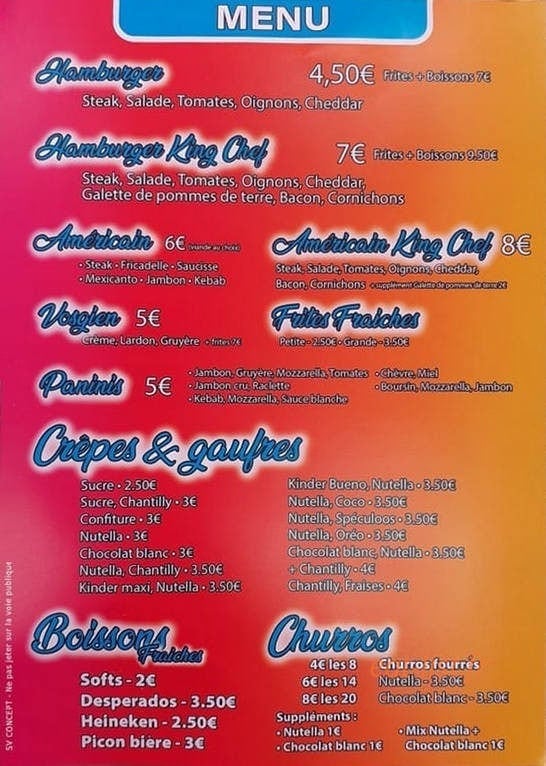 King Saveurs — carte page 2