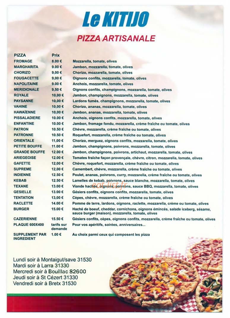 Kitijo pizza — carte page 1