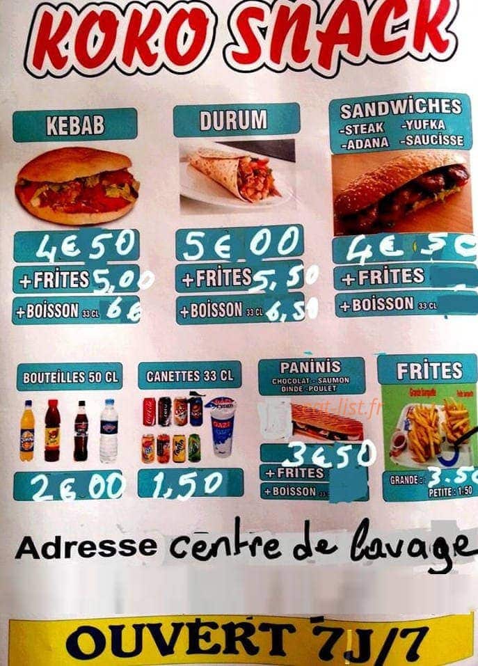 Koko snack — carte page 1