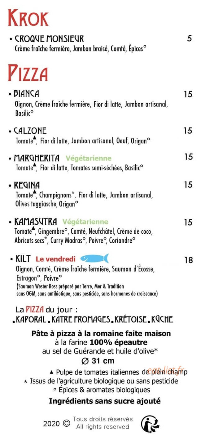 Krok Pizza — carte page 2