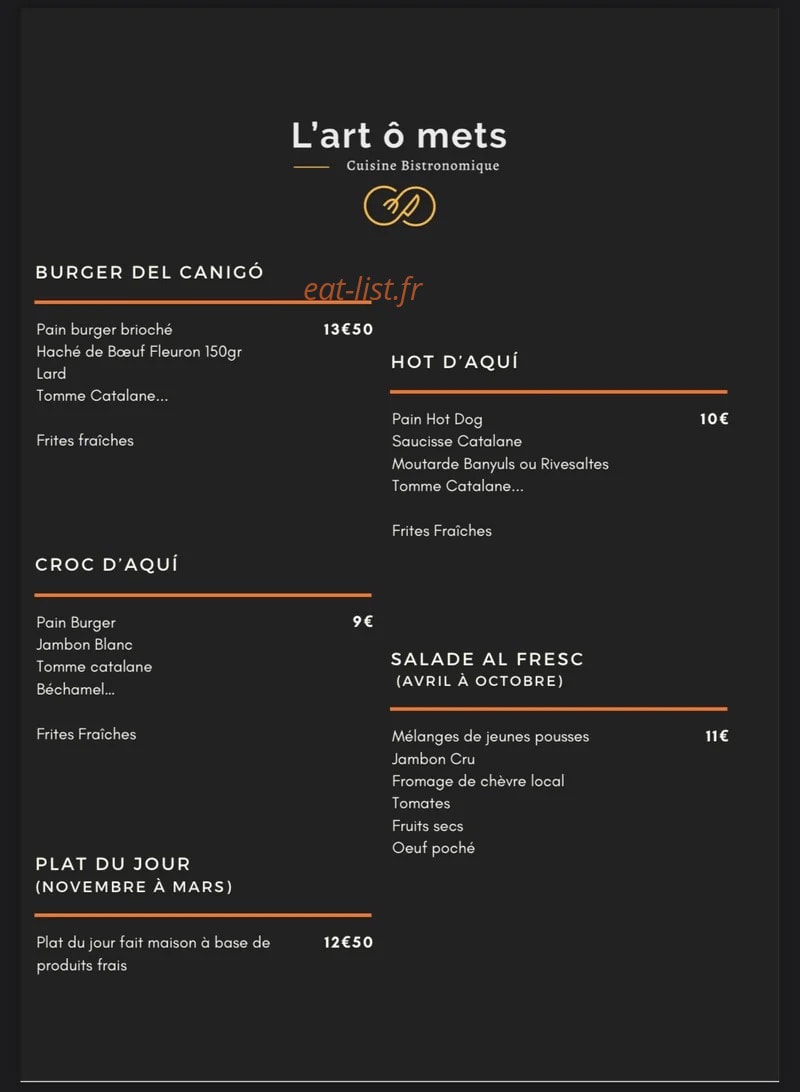 L'Art Ô Mets — carte page 1