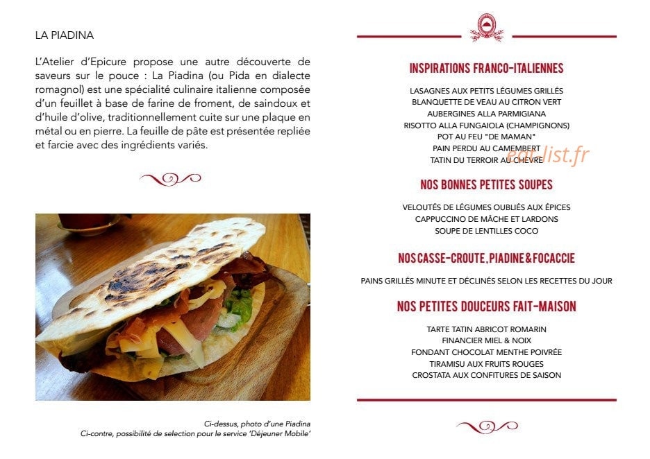 L' Atelier d' Epicure — carte page 1