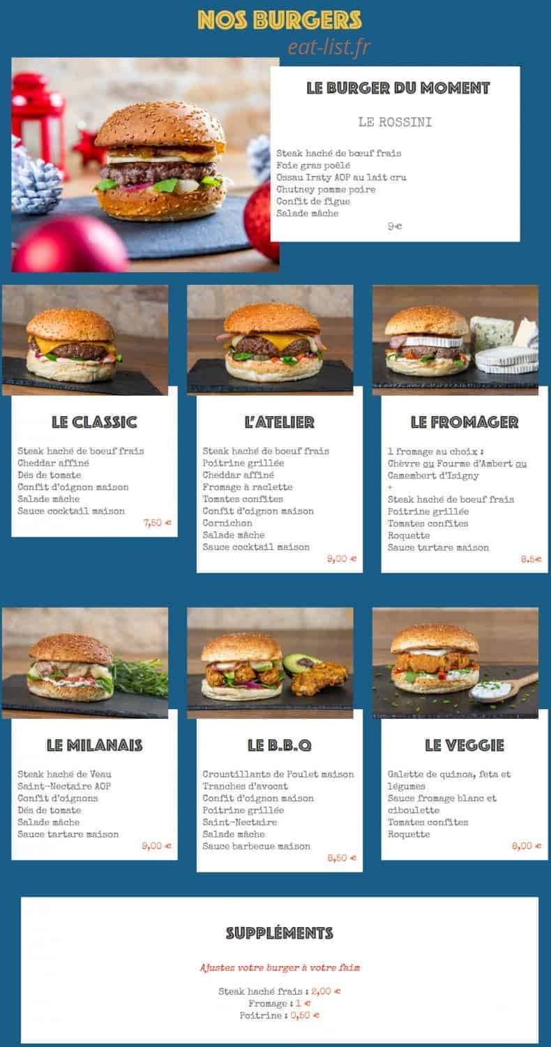 L'atelier du Burger — carte page 1