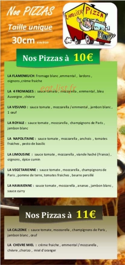 L'atelier pizza — carte page 1