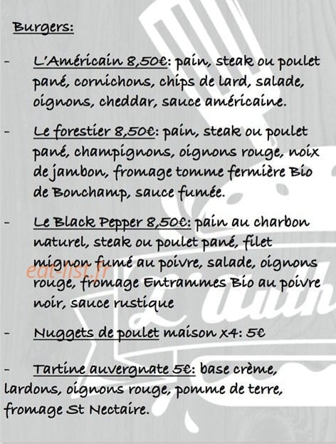 L'authentique Burger — carte page 1