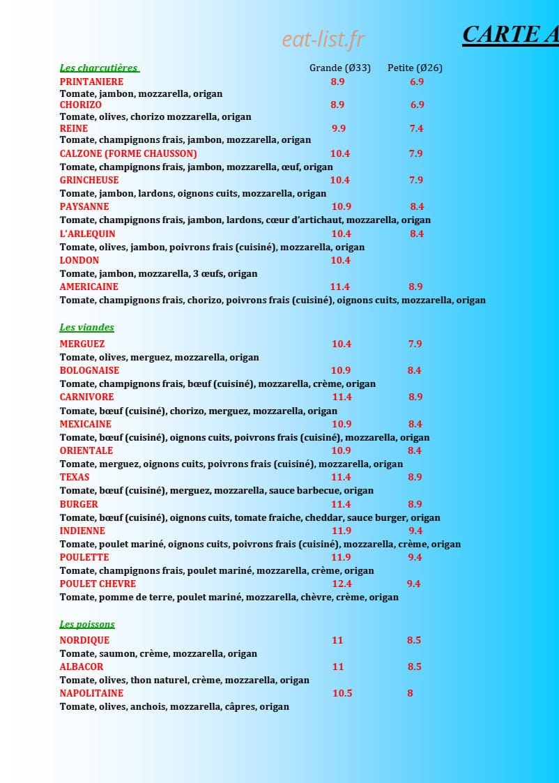 L'Emile Pizza — carte page 2