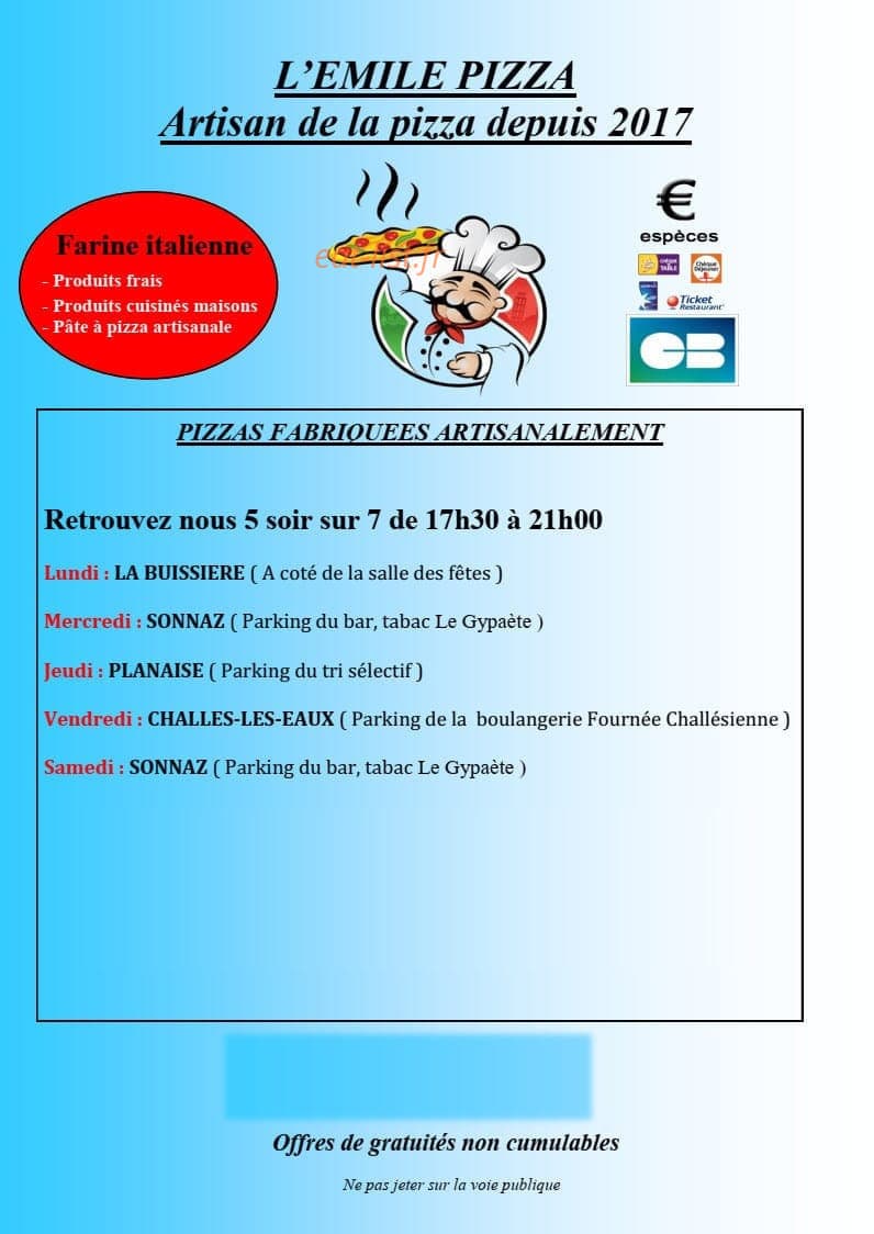 L'Emile Pizza — carte page 1