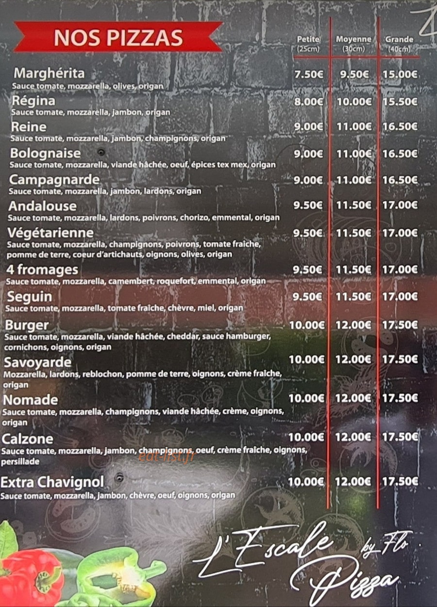 L'Escale à Pizza — carte page 1