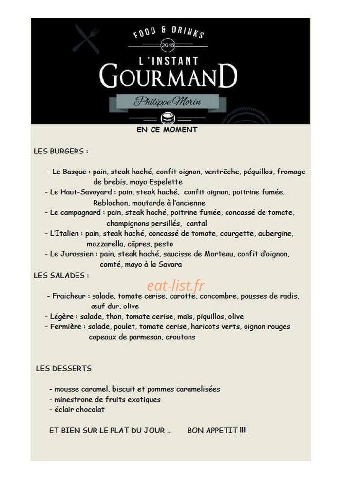 L'instant gourmand — carte page 1