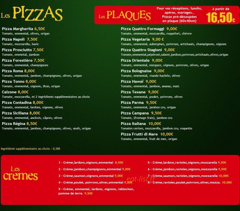 L'Italiana pizzeria — carte page 1