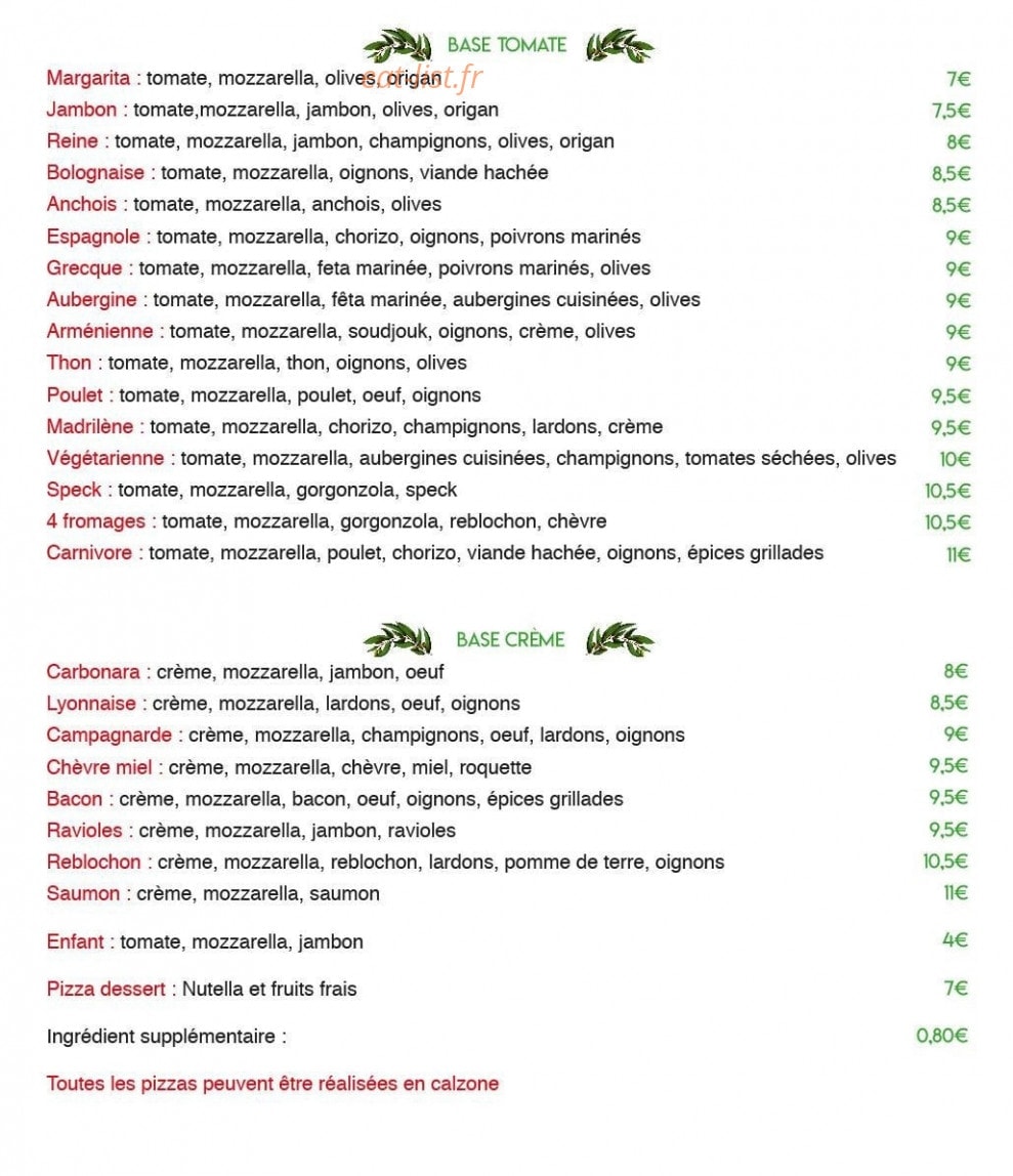 L'Oliv' Pizza — carte page 1