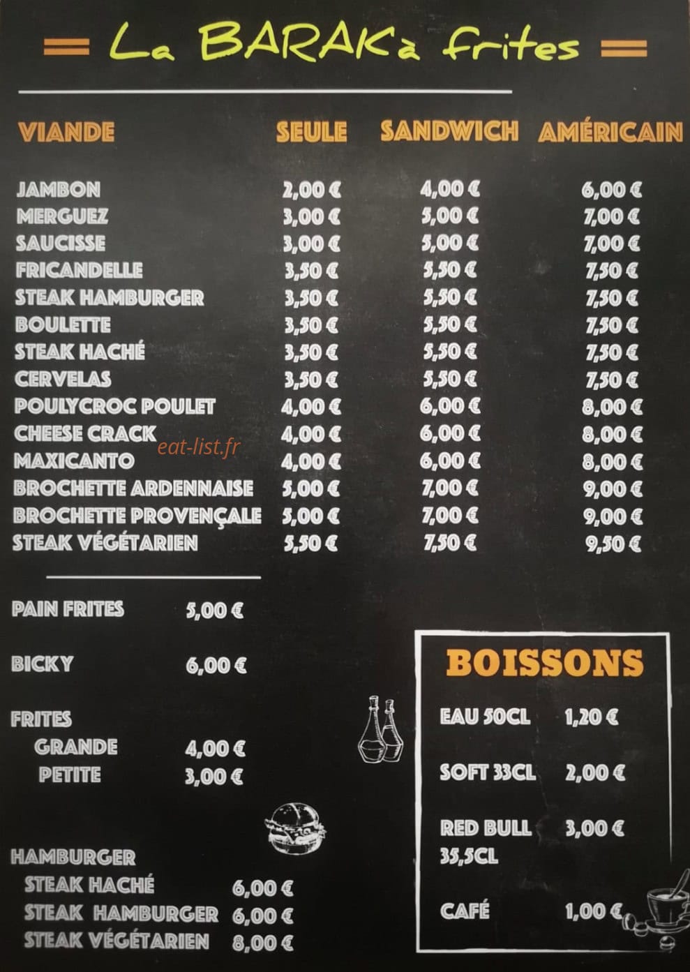 La BARAK'à frites — carte page 1