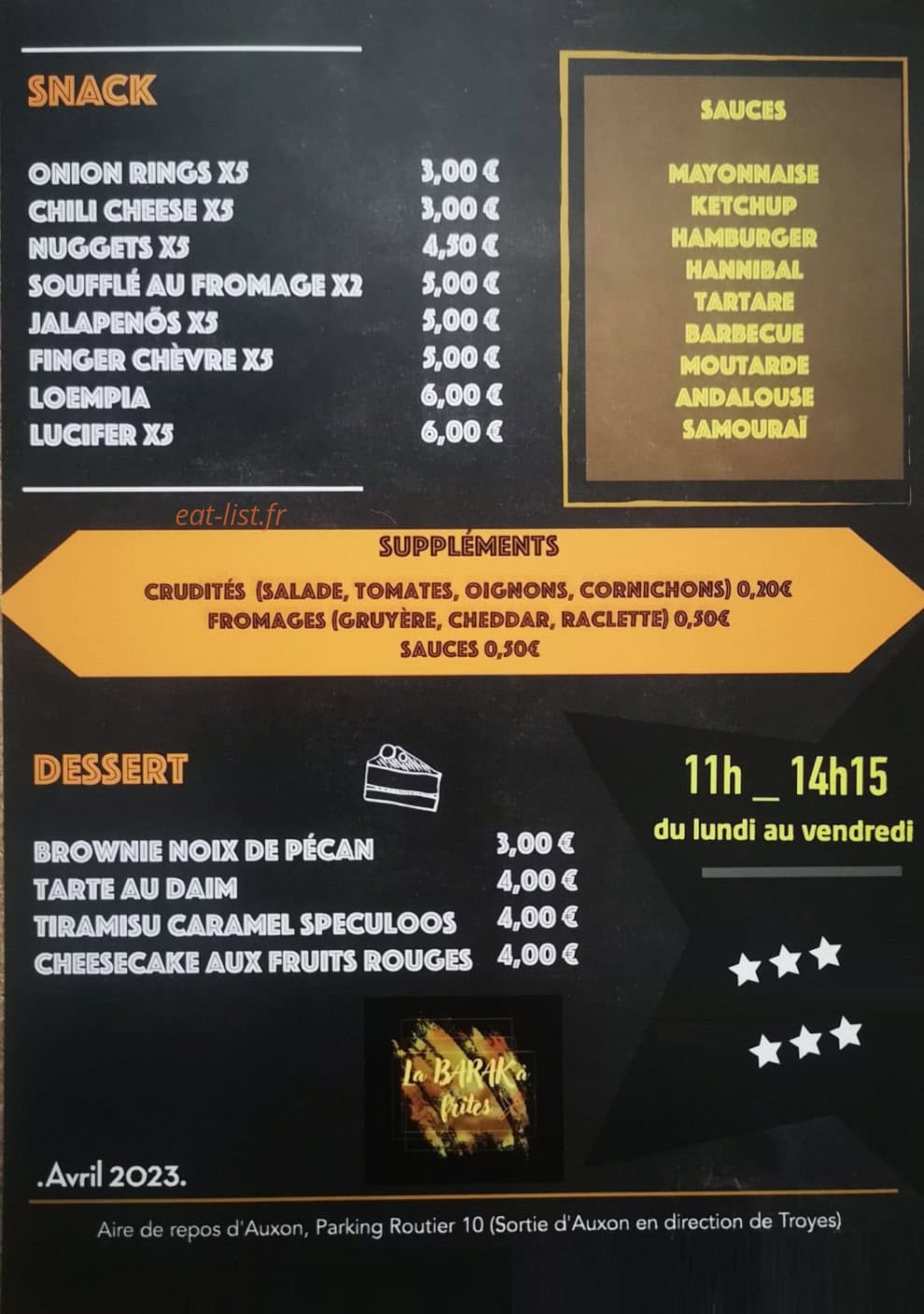 La BARAK'à frites — carte page 2