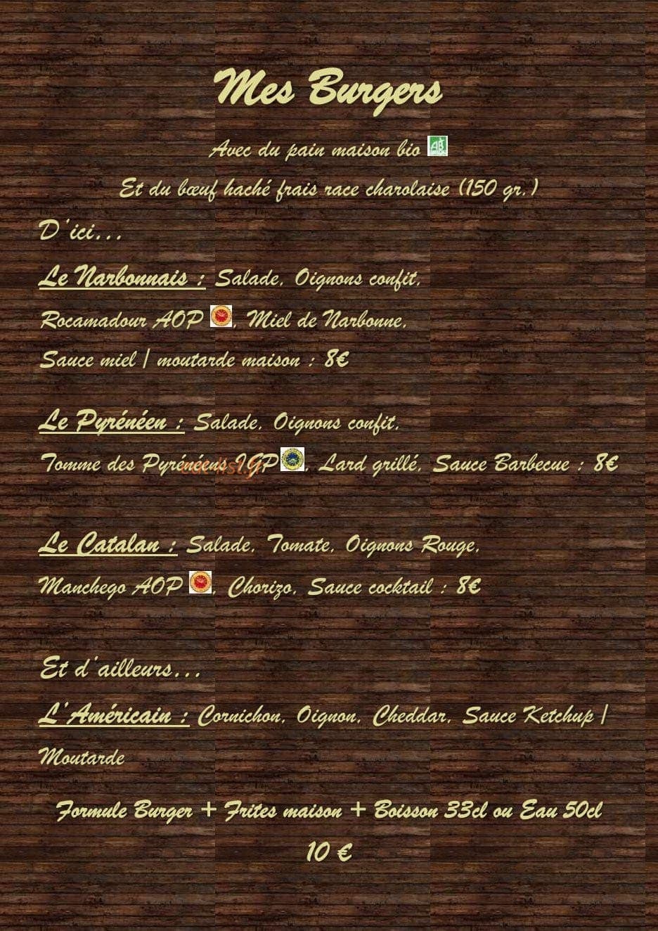 La Baraque à Burger — carte page 1
