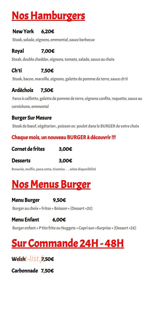 La Baraque À Frite — carte page 1