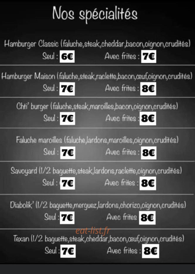 La Baraque à Frites — carte page 1