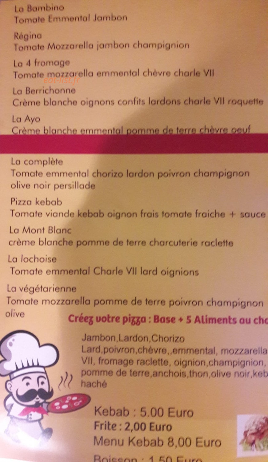 La Baraque à Pizzas — carte page 1