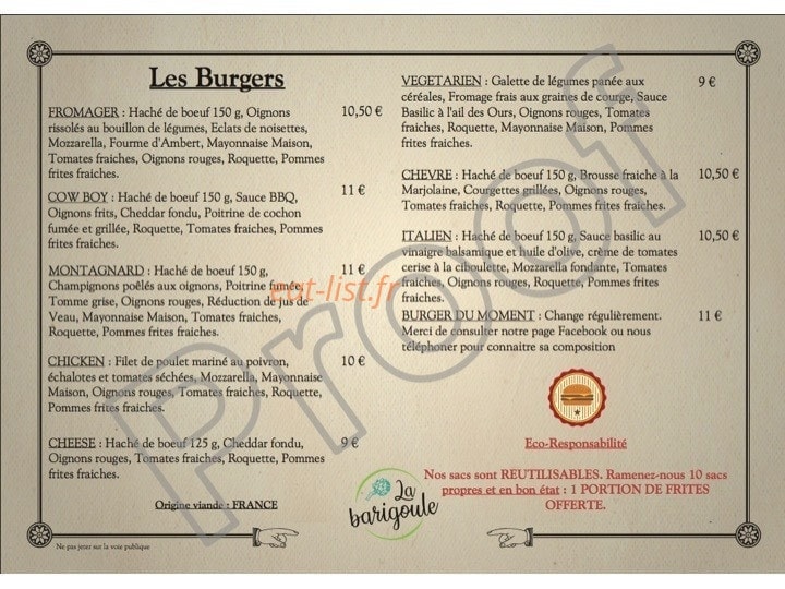La Barigoule — carte page 1