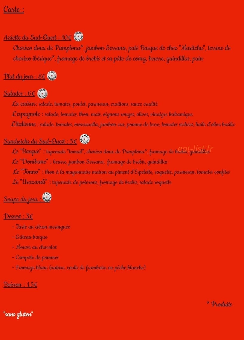 La Basquaise La Cantina Voyageuse — carte page 1