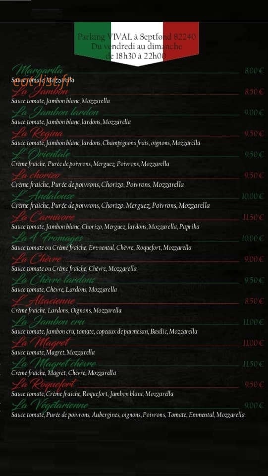 La Bella Pizza — carte page 1