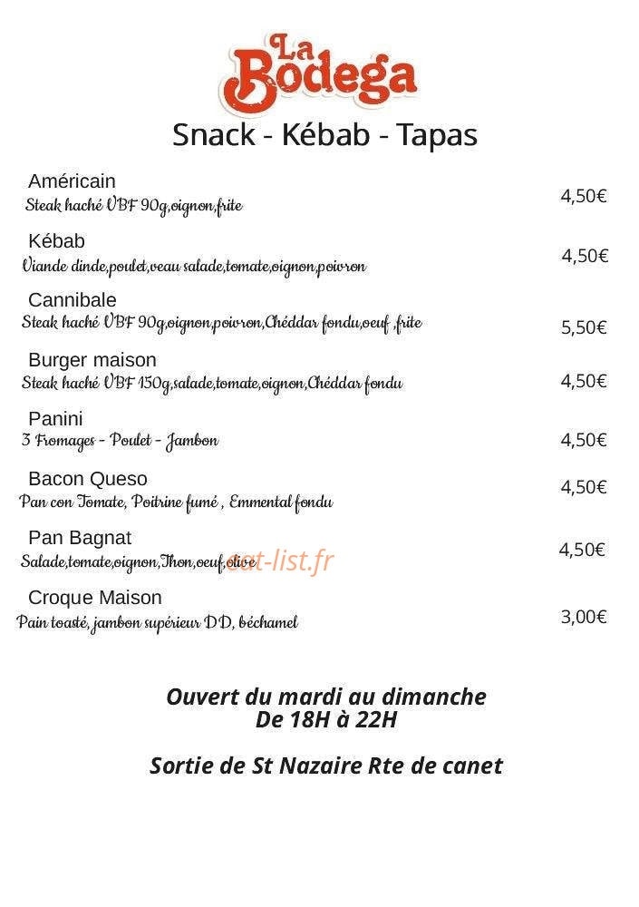 La Bodega — carte page 1
