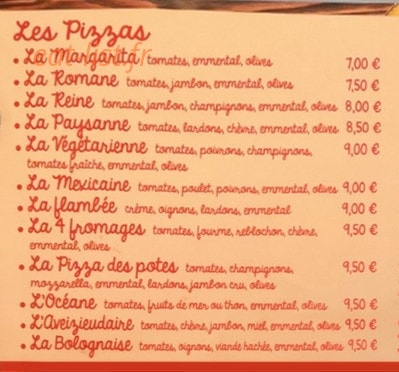 La Boîte à pizz' — carte page 1