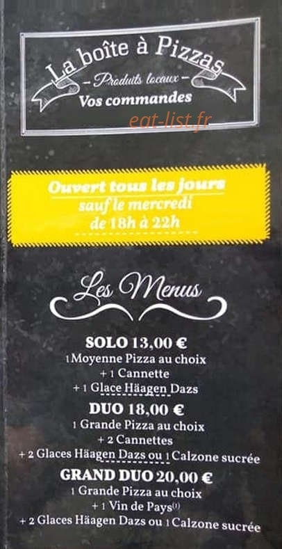 La Boîte à Pizzas — carte page 1
