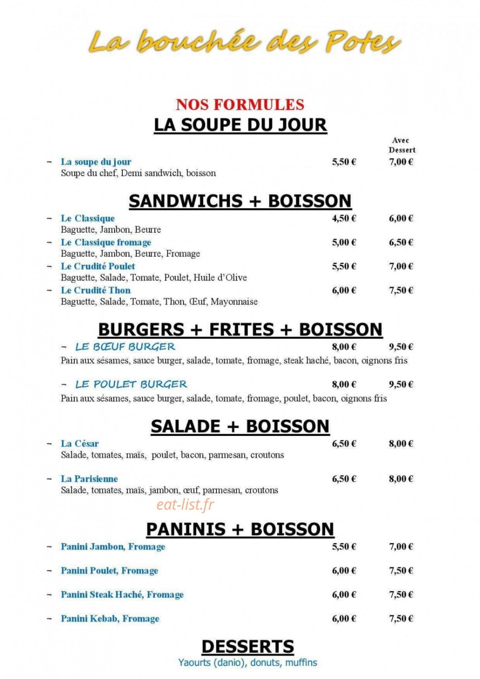 La Bouchée des potes — carte page 1