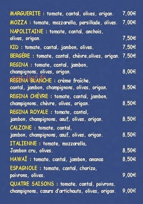 La Boule à Pizza — carte page 1