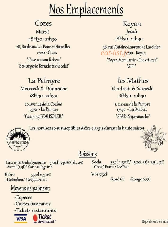 La Braise à Pizza — carte page 2
