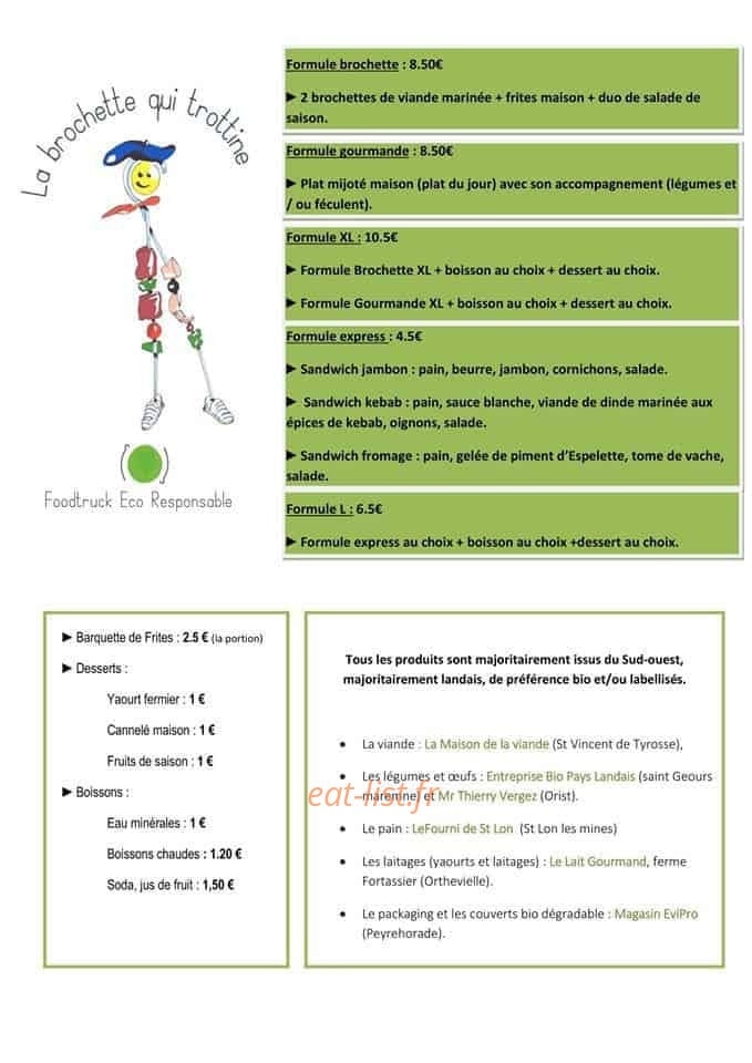 Carte et menu de La Brochette Qui Trottine à Saint Geours de Maremne — Formules, desserts, boissons,....